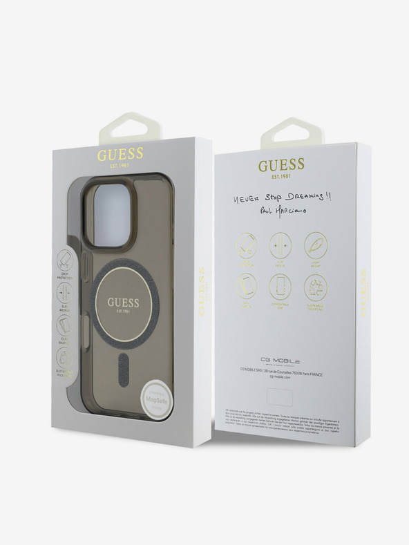 Guess Guess IML Glitter Ring MagSafe заден капак за iPhone 16 Pro Max черен