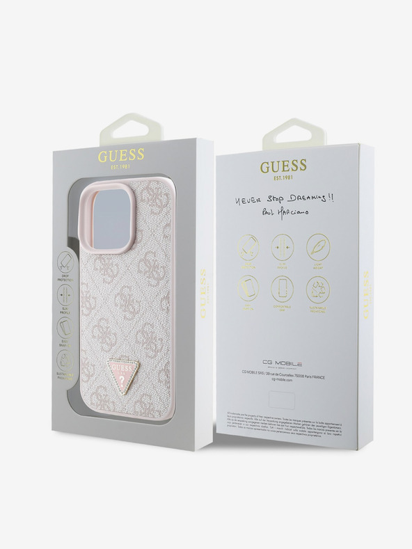 Guess Guess PU 4G Strass Triangle Metal Logo Back Cover за iPhone 16 Pro Max Pink