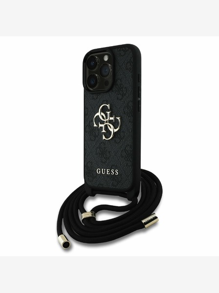 Guess Guess PU 4G Метално лого за кръст с каишка за iPhone 16 Pro Max Black