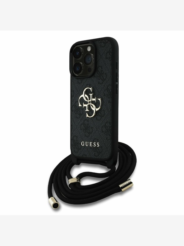 Guess Guess PU 4G Метално лого за кръст с каишка за iPhone 16 Pro Max Black