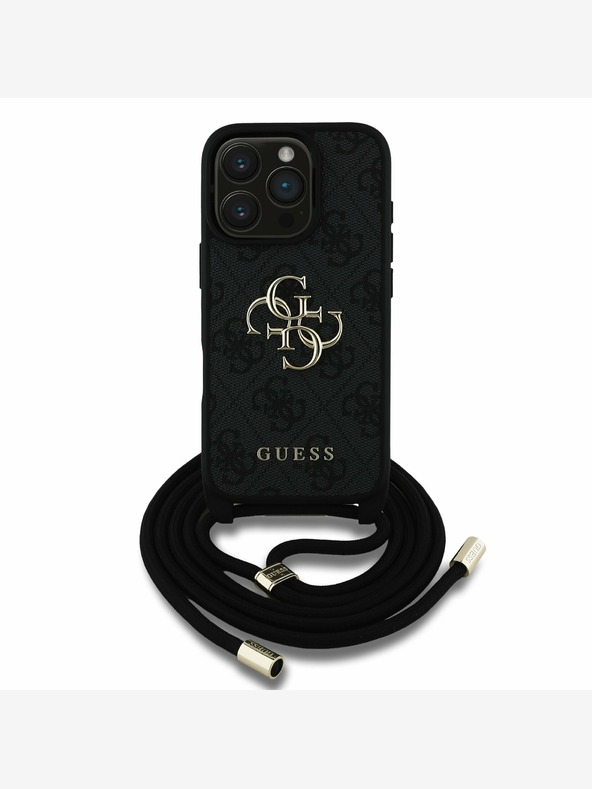Guess Guess PU 4G Метално лого за кръст с каишка за iPhone 16 Pro Max Black