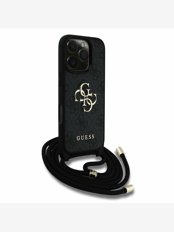 Guess Guess PU 4G Метално лого за кръст с каишка за iPhone 16 Pro Max Black