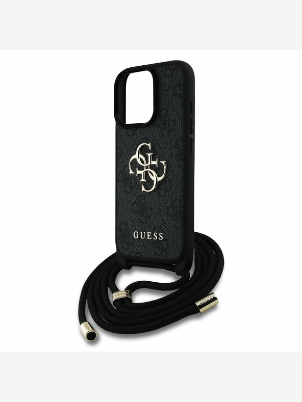 Guess Guess PU 4G Метално лого за кръст с каишка за iPhone 16 Pro Max Black