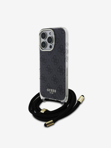 Guess Guess IML 4G Печатен заден капак с каишка за кръст за iPhone 16 Pro Max Black