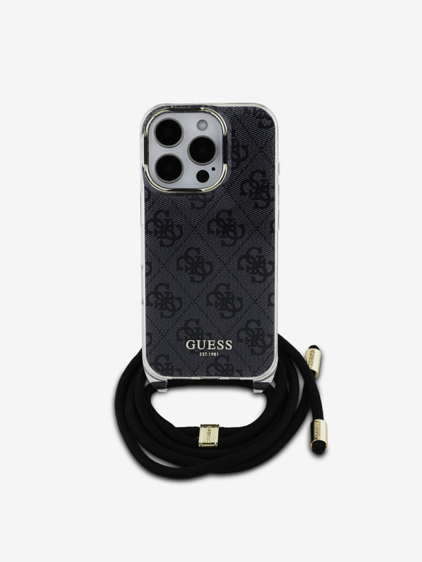 Guess Guess IML 4G Печатен заден капак с каишка за кръст за iPhone 16 Pro Max Black