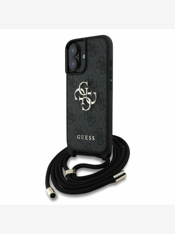 Guess Guess PU 4G Метално лого с каишка за кръст за iPhone 16 черен