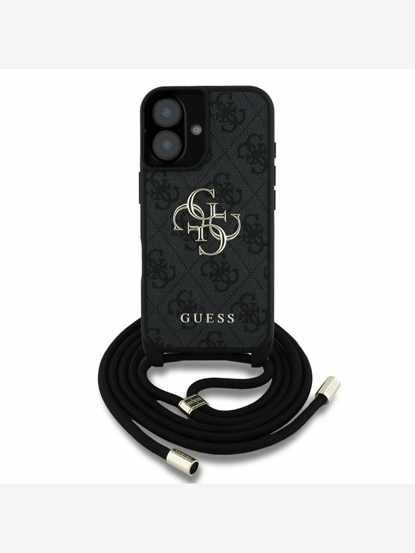 Guess Guess PU 4G Метално лого с каишка за кръст за iPhone 16 черен