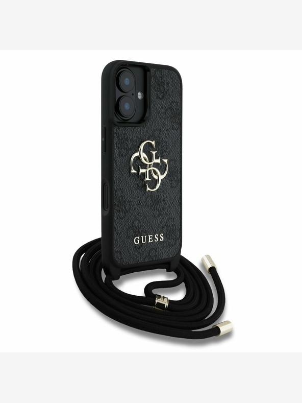 Guess Guess PU 4G Метално лого с каишка за кръст за iPhone 16 черен