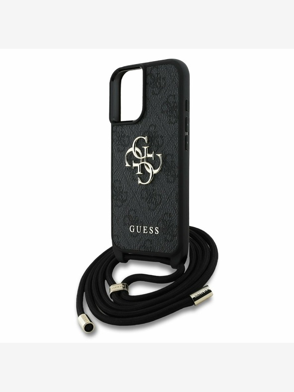 Guess Guess PU 4G Метално лого с каишка за кръст за iPhone 16 черен