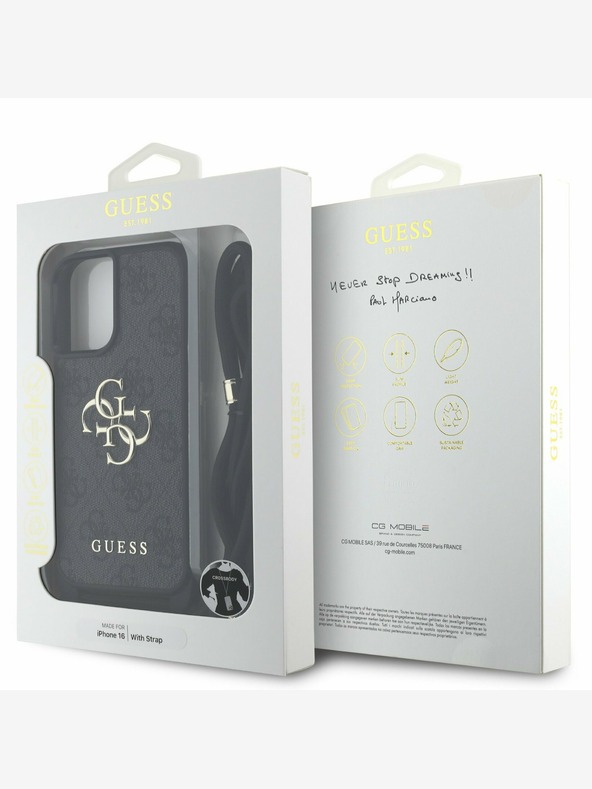 Guess Guess PU 4G Метално лого с каишка за кръст за iPhone 16 черен