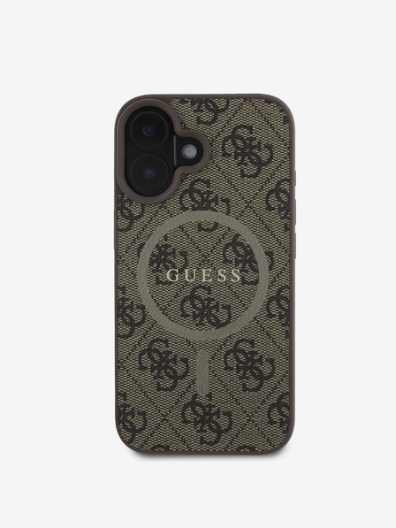 Guess Guess PU кожа 4G цветен пръстен MagSafe заден капак за iPhone 16 Plus кафяв