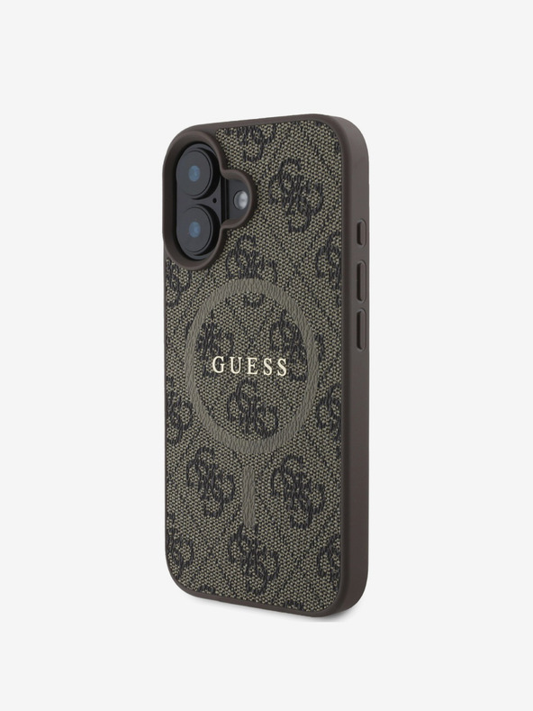 Guess Guess PU кожа 4G цветен пръстен MagSafe заден капак за iPhone 16 Plus кафяв