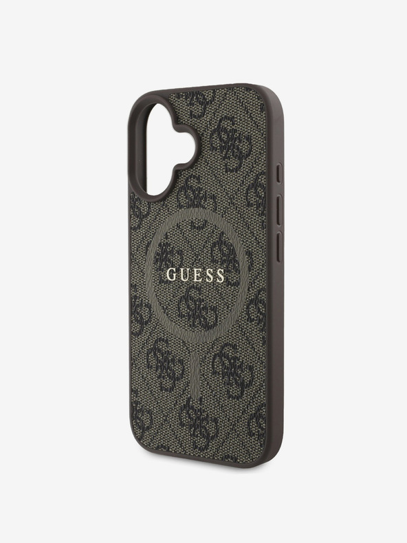Guess Guess PU кожа 4G цветен пръстен MagSafe заден капак за iPhone 16 Plus кафяв