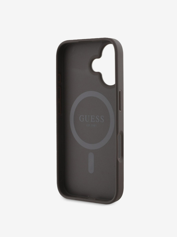Guess Guess PU кожа 4G цветен пръстен MagSafe заден капак за iPhone 16 Plus кафяв