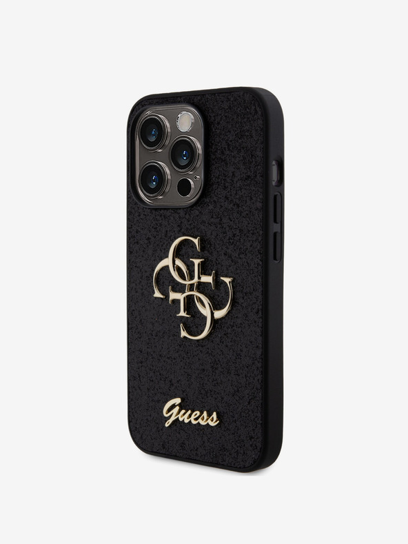 Guess Guess PU Fixed Glitter 4G Metal Logo Back Cover за iPhone 15 Pro Black