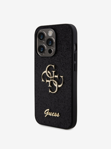Guess Guess PU Fixed Glitter 4G Metal Logo Back Cover за iPhone 15 Pro Black