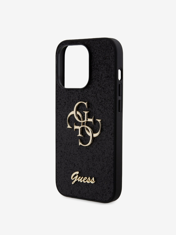 Guess Guess PU Fixed Glitter 4G Metal Logo Back Cover за iPhone 15 Pro Black