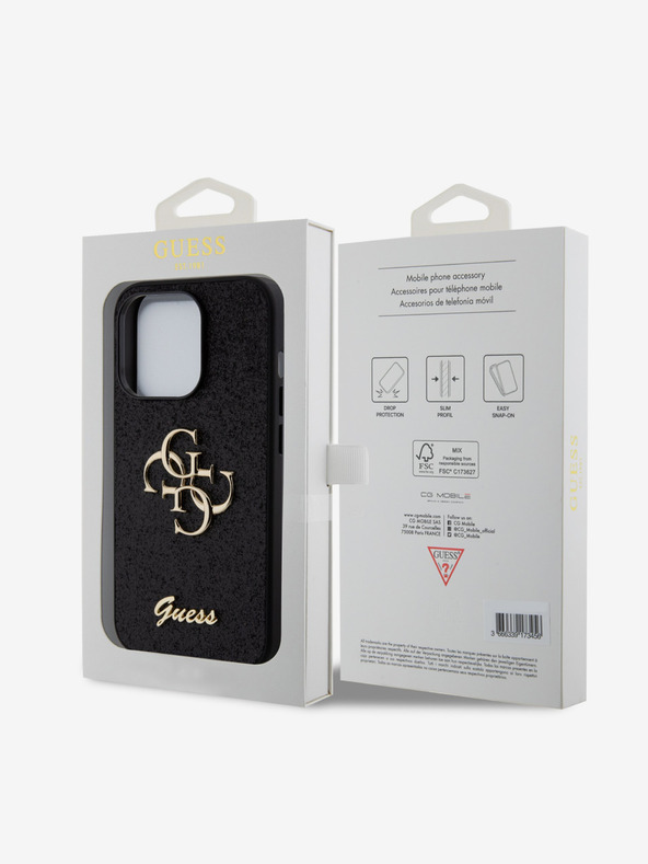 Guess Guess PU Fixed Glitter 4G Metal Logo Back Cover за iPhone 15 Pro Black