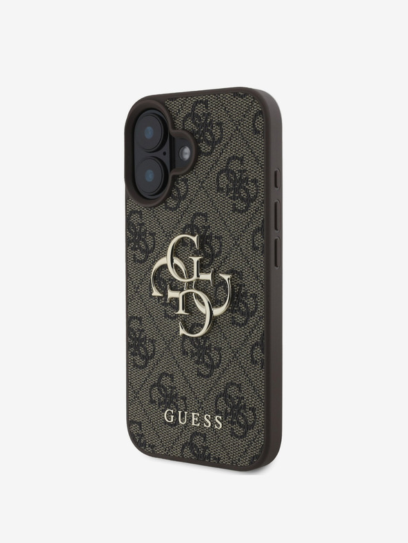 Guess Guess PU 4G метално лого заден капак за iPhone 16 кафяв