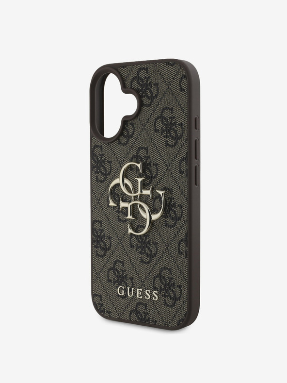 Guess Guess PU 4G метално лого заден капак за iPhone 16 кафяв