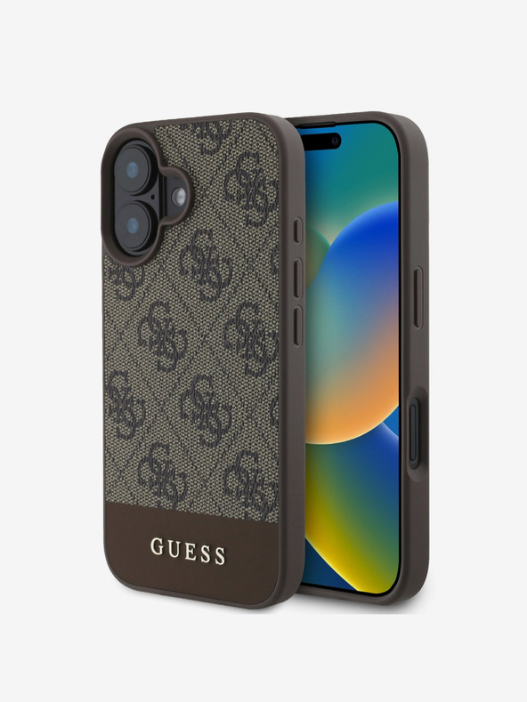 Guess Guess PU 4G Stripe заден капак за iPhone 16 кафяв