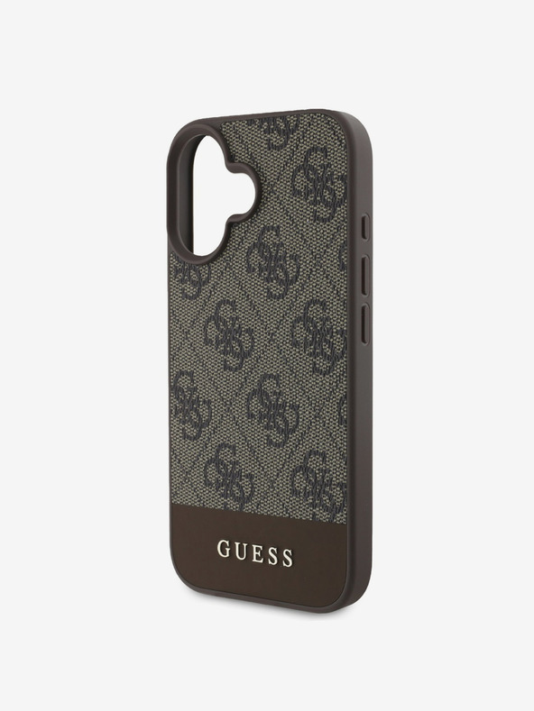 Guess Guess PU 4G Stripe заден капак за iPhone 16 кафяв