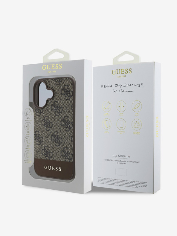 Guess Guess PU 4G Stripe заден капак за iPhone 16 кафяв