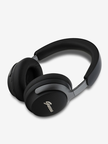 Guess Безжични слушалки Guess PU Leather Script Logo ANC/ENC Black