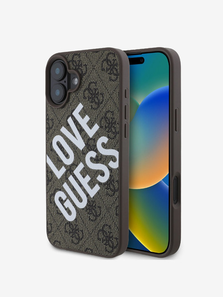 Guess Guess PU кожа 4G Голямо лого на любовта MagSafe заден капак за iPhone 16 кафяв