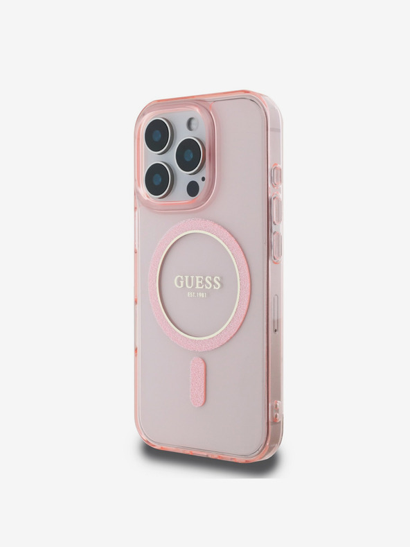 Guess Guess IML Glitter Ring MagSafe заден капак за iPhone 16 Pro Pink