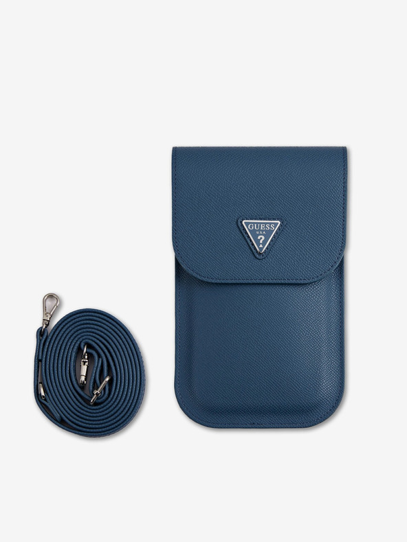 Guess Guess PU зърнеста чанта за телефон с триъгълно лого синя