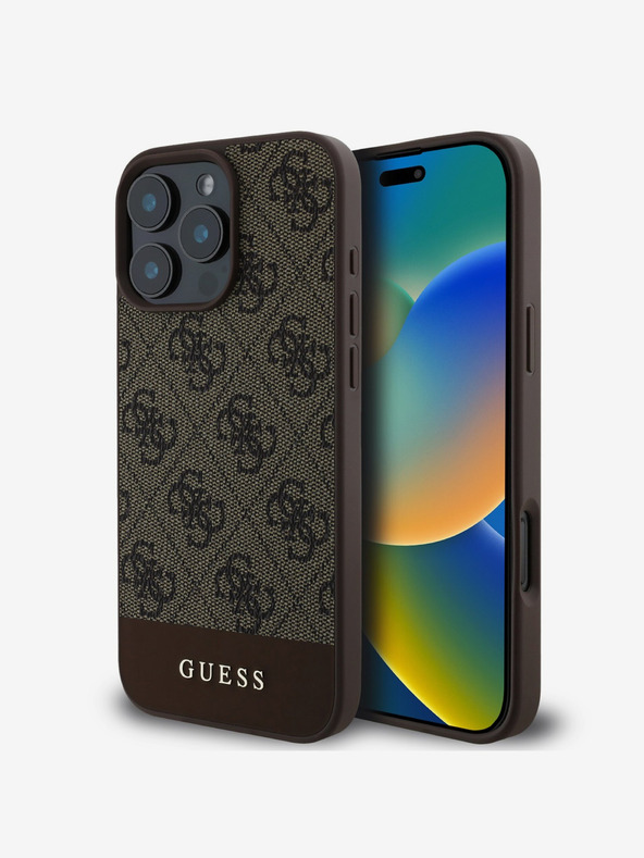 Guess Guess PU 4G Stripe заден капак за iPhone 16 Pro Brown