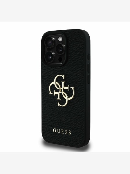 Guess Guess PU Grained 4G Metal Logo заден капак за iPhone 16 Pro Max Black
