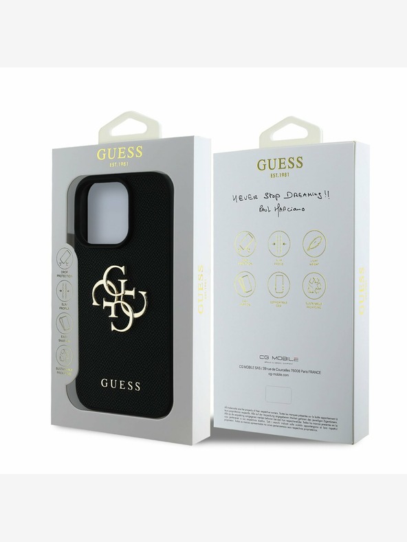 Guess Guess PU Grained 4G Metal Logo заден капак за iPhone 16 Pro Max Black