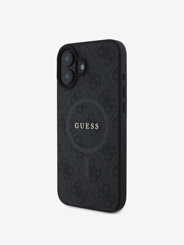 Guess Guess PU кожа 4G Цветен пръстен MagSafe заден капак за iPhone 16 черен