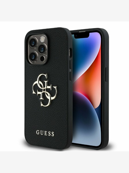 Guess Guess PU Grained 4G Metal Logo Back Cover за iPhone 14 Pro Black