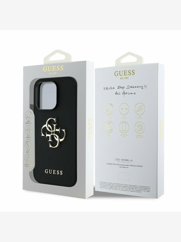 Guess Guess PU Grained 4G Metal Logo Back Cover за iPhone 14 Pro Black