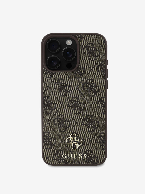 Guess Guess PU 4G Малък метален капак с лого MagSafe за iPhone 16 Pro Max Кафяв