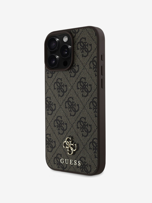Guess Guess PU 4G Малък метален капак с лого MagSafe за iPhone 16 Pro Max Кафяв
