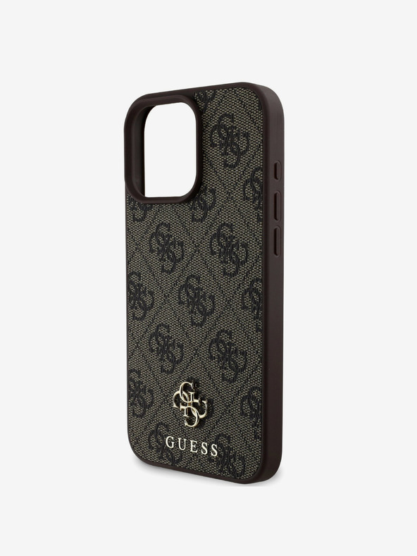 Guess Guess PU 4G Малък метален капак с лого MagSafe за iPhone 16 Pro Max Кафяв