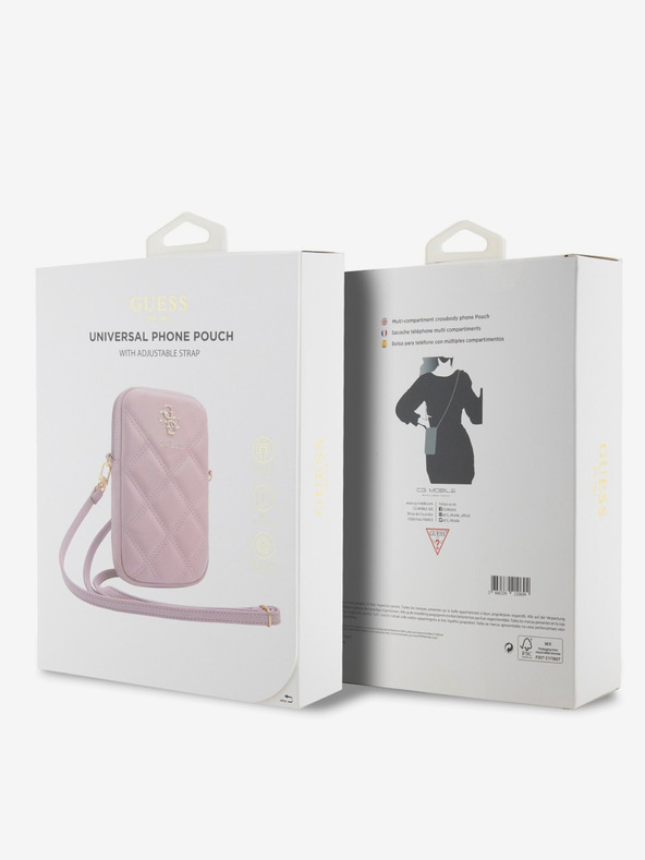 Guess Guess PU ватирана чанта за телефон 4G с метално лого и цип розова