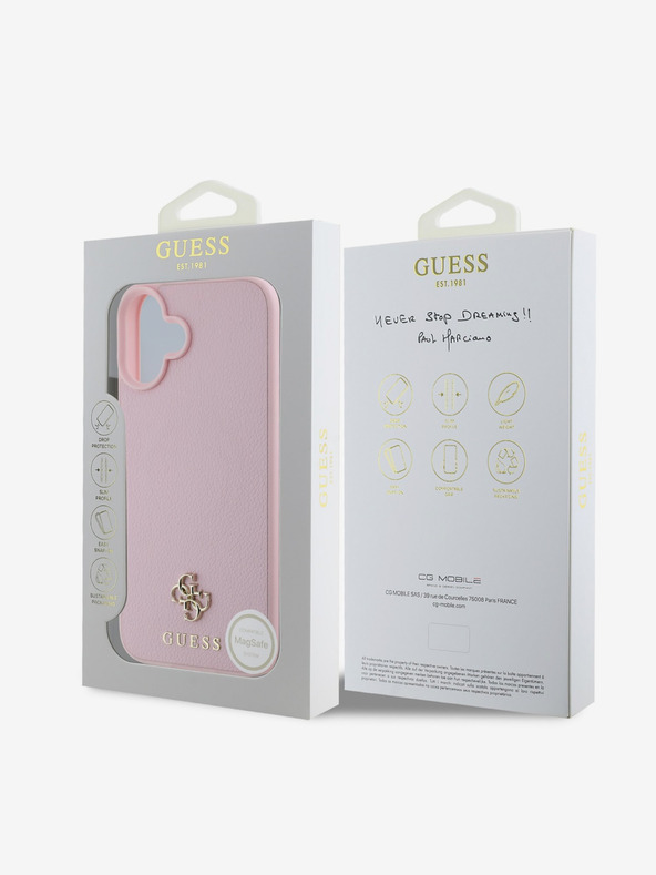 Guess Guess PU PU Grained 4G Small Metal Logo MagSafe Back Cover за iPhone 16 Plus Pink