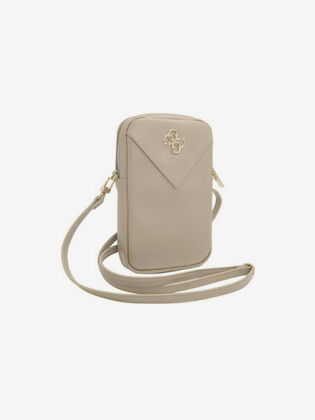 Guess Guess PU зърнеста чанта за телефон с метално лого 4G и цип златна