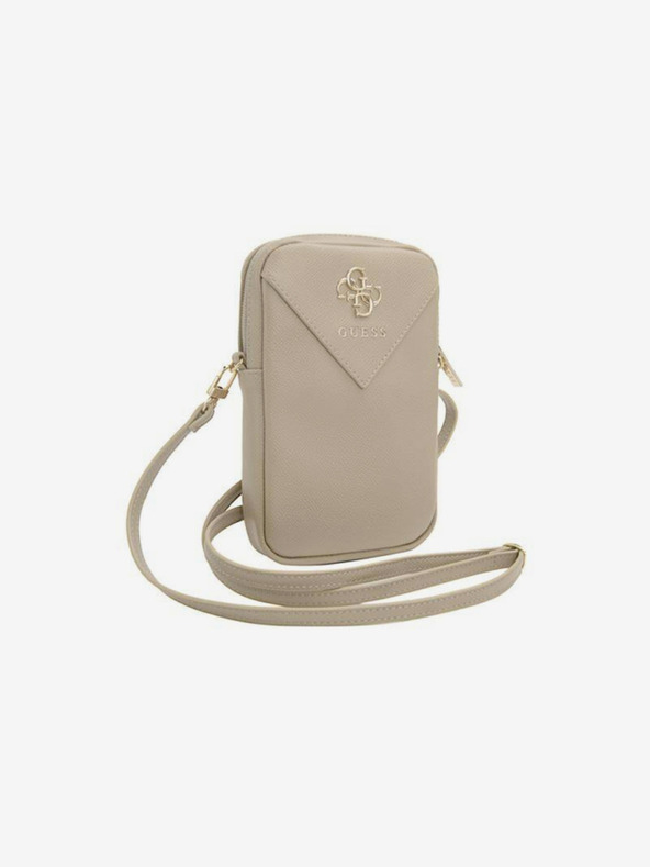 Guess Guess PU зърнеста чанта за телефон с метално лого 4G и цип златна