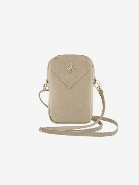 Guess Guess PU зърнеста чанта за телефон с метално лого 4G и цип златна