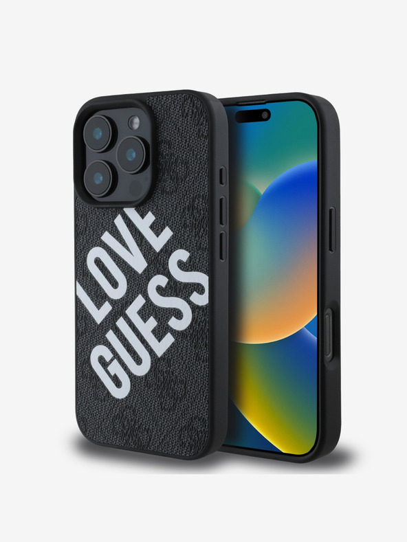 Guess Guess PU кожа 4G Голямо лого на любовта MagSafe заден капак за iPhone 16 Pro Max черен