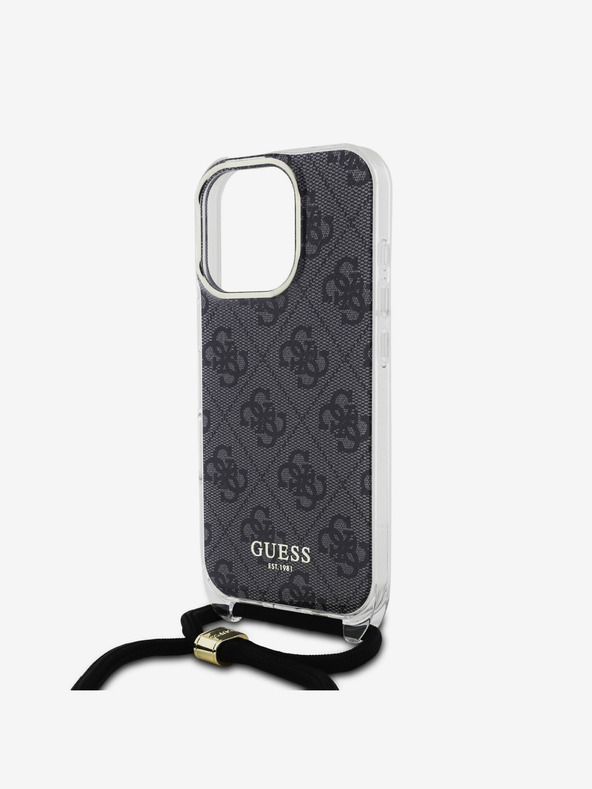 Guess Guess IML 4G Печатен заден капак с каишка за кръст за iPhone 16 Pro Black
