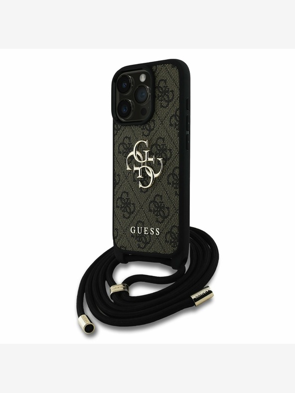 Guess Guess PU PU 4G Метално лого с каишка за кръст за iPhone 16 Pro Brown