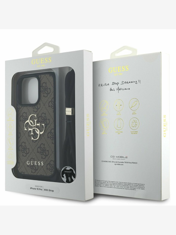 Guess Guess PU PU 4G Метално лого с каишка за кръст за iPhone 16 Pro Brown