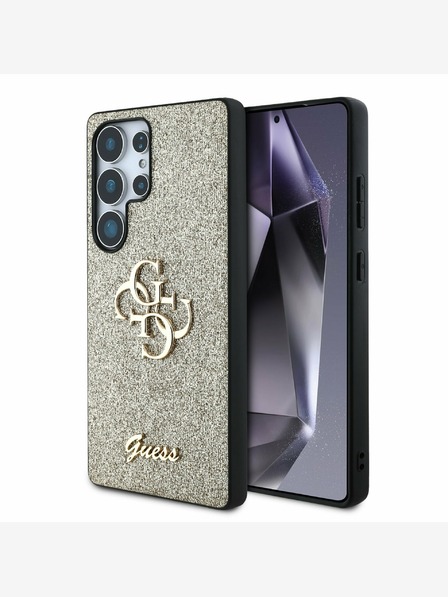 Guess Guess PU Фиксиран метален капак с метално лого 4G с брокат за Samsung Galaxy S25 Ultra Gold